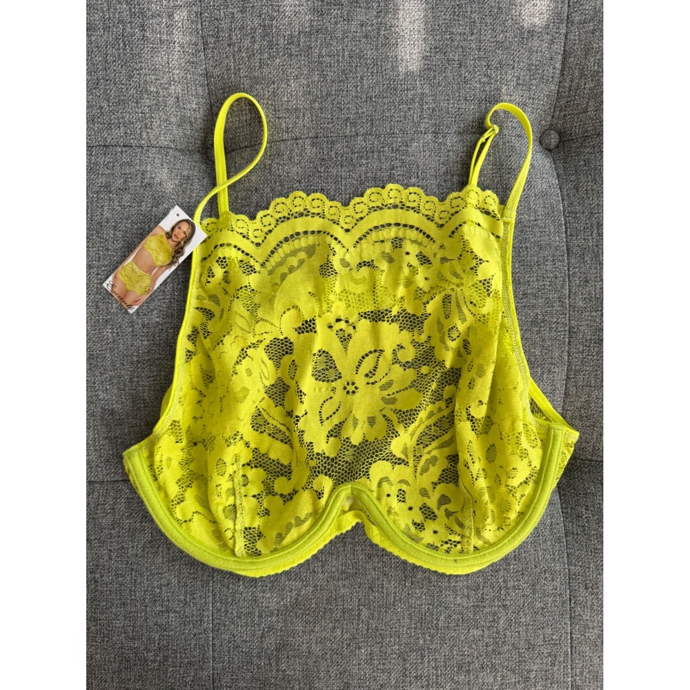Escante Collection Neon Yellow Lace Bralette‎ Top XL/XG Lingerie